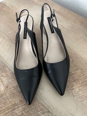 French Connection Black Pointed Slingback Mules